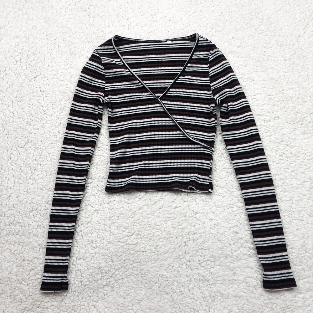 Basics Striped Long Sleeve Cross Top